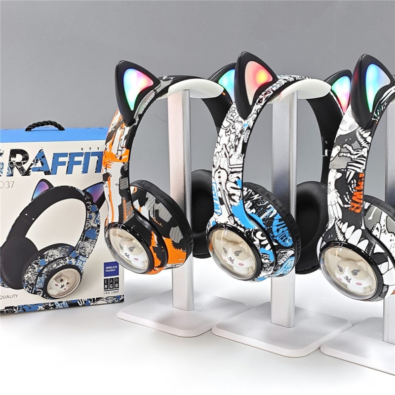 Trådlösa On-Ear hörlurar Kattöra Bluetooth FM-radio Headset Mikrofon - Svart