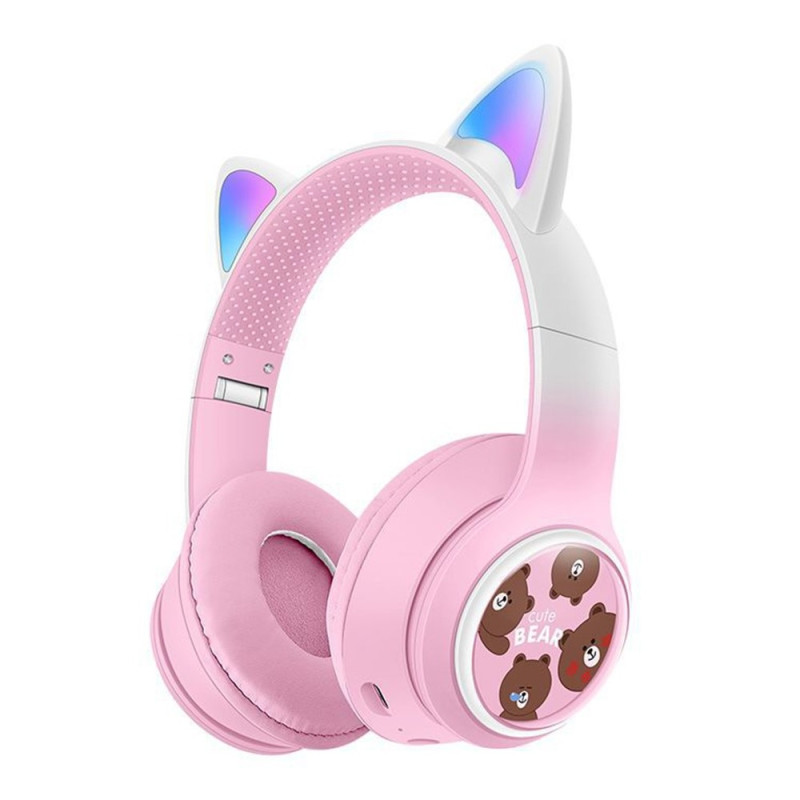 Langattomat korvakuulokkeet hehkuvalla kissankorvalla Bluetooth-pelikuulokkeilla - vaaleanpunainen