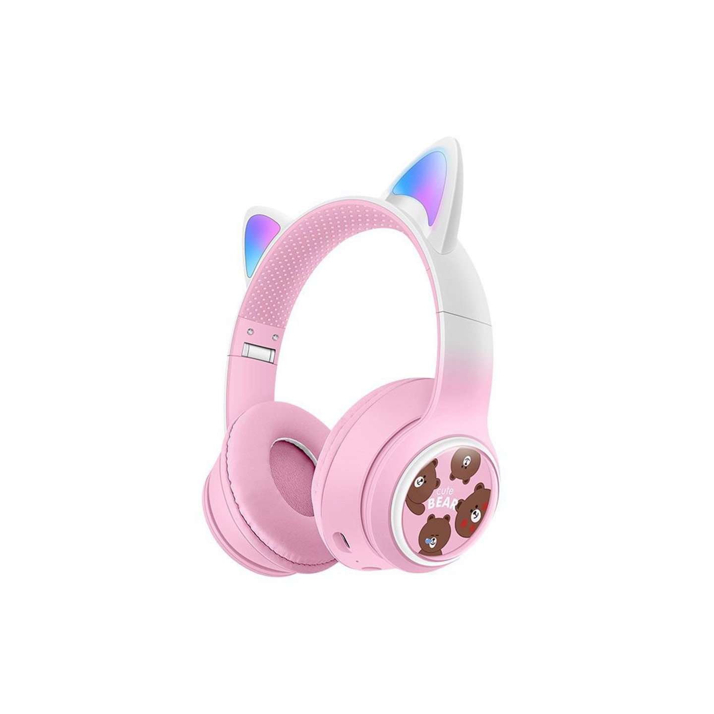 Wireless On-Ear Headphones Glowing Cat Ear Bluetooth Gaming Headset - Pink