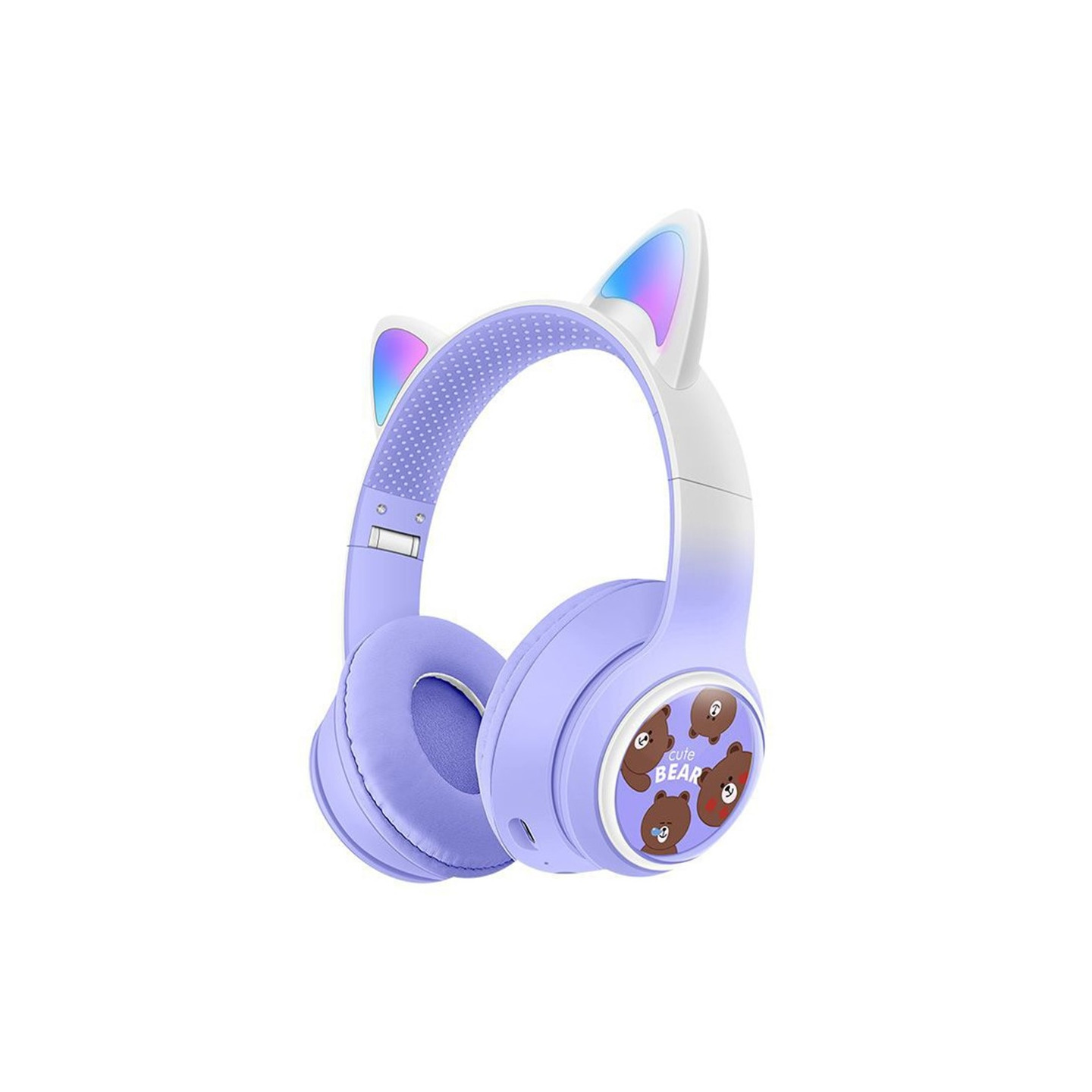 Wireless On-Ear Headphones Glowing Cat Ear Bluetooth Gaming Headset - Purple