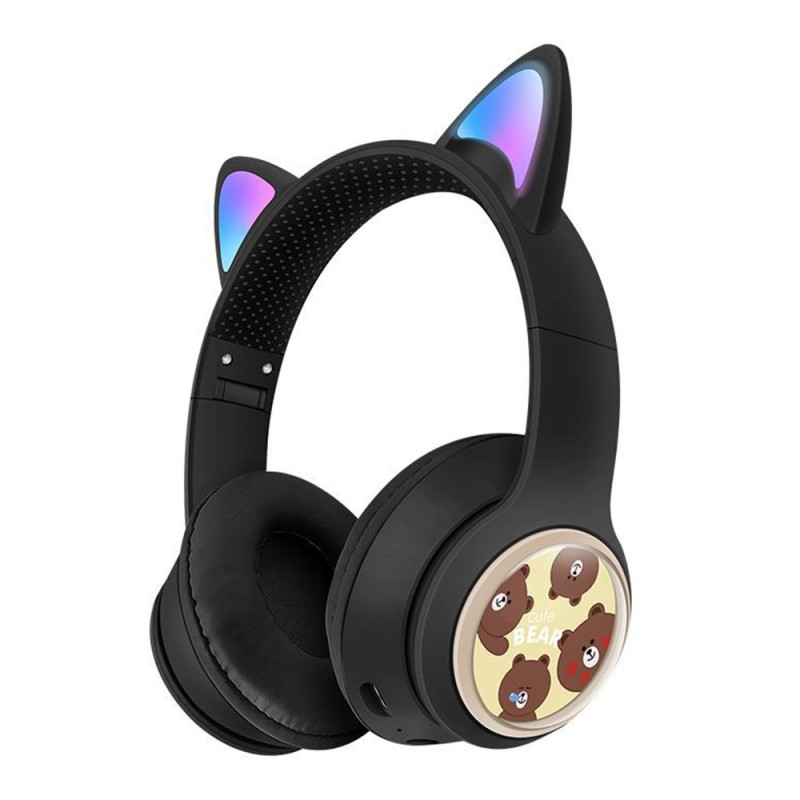 Trådlösa On-Ear hörlurar Glödande Kattöra Bluetooth Gaming Headset - Svart