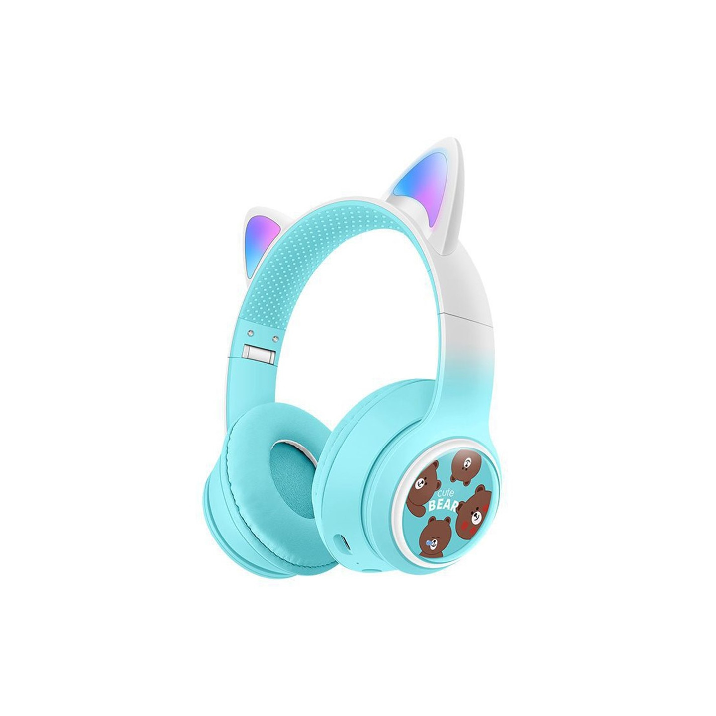 Wireless On-Ear Headphones Glowing Cat Ear Bluetooth Gaming Headset - Blue