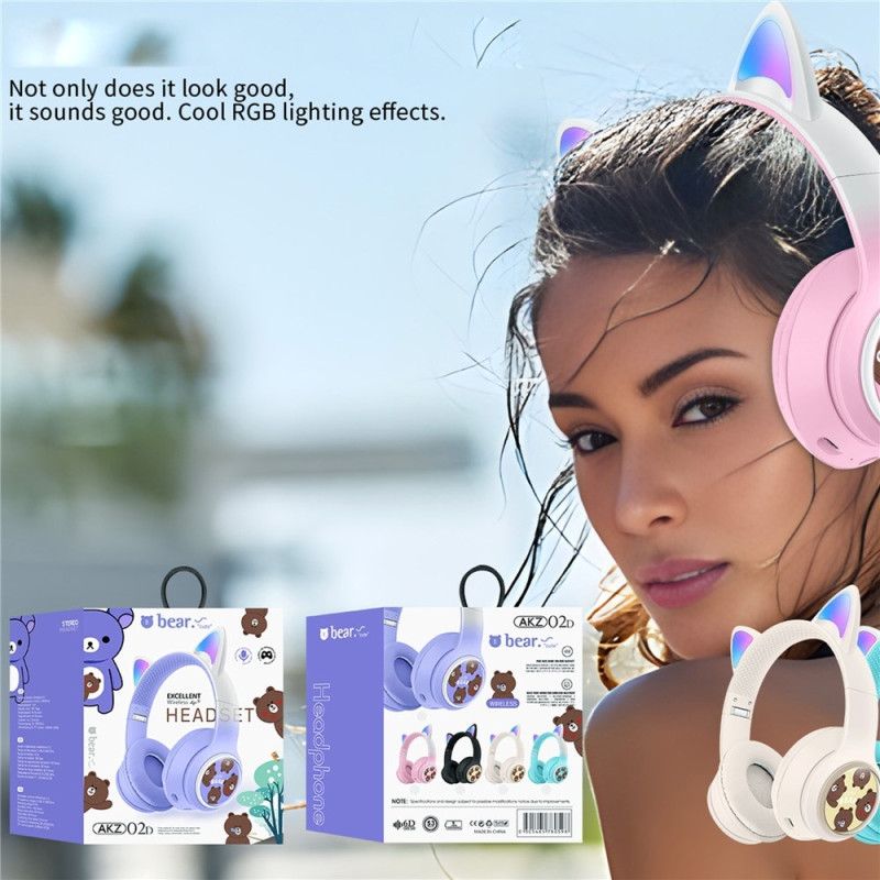 Trådløse On-Ear Hovedtelefoner Glødende Katteøre Bluetooth Gaming Headset - Blå