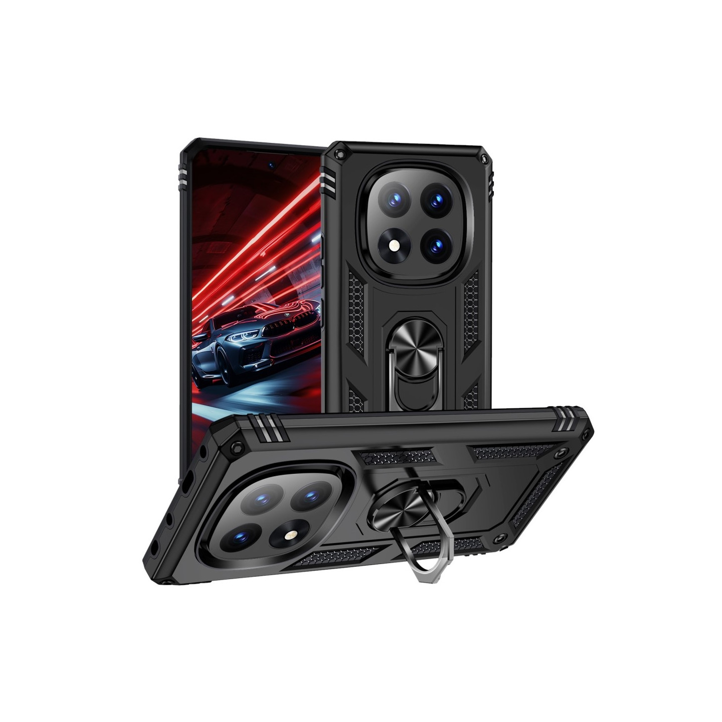 För Xiaomi Redmi Note 14 Pro 5G Skal PC + TPU Telefonskal med Rotationsring Kickstand - Svart