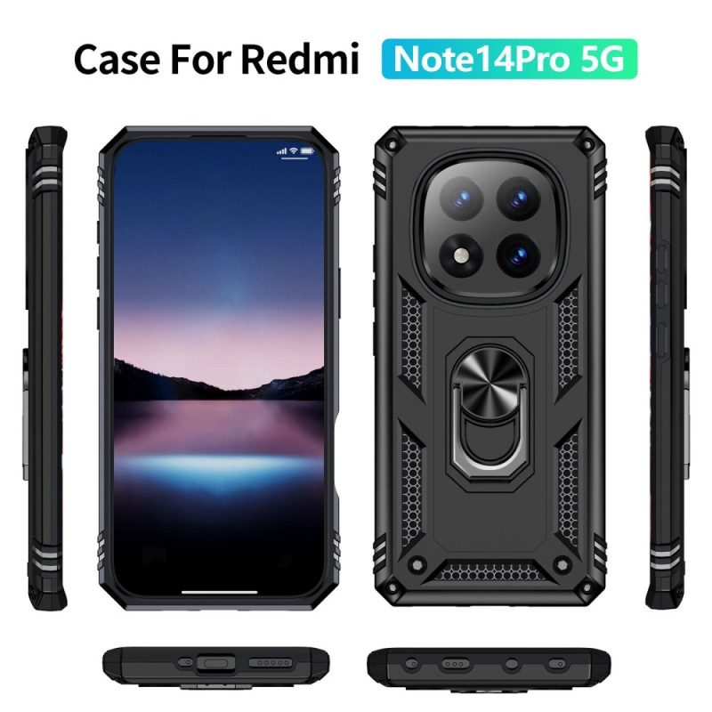 Til Xiaomi Redmi Note 14 Pro 5G Cover PC + TPU Telefoncover med Roterende Ring Kickstand - Sort