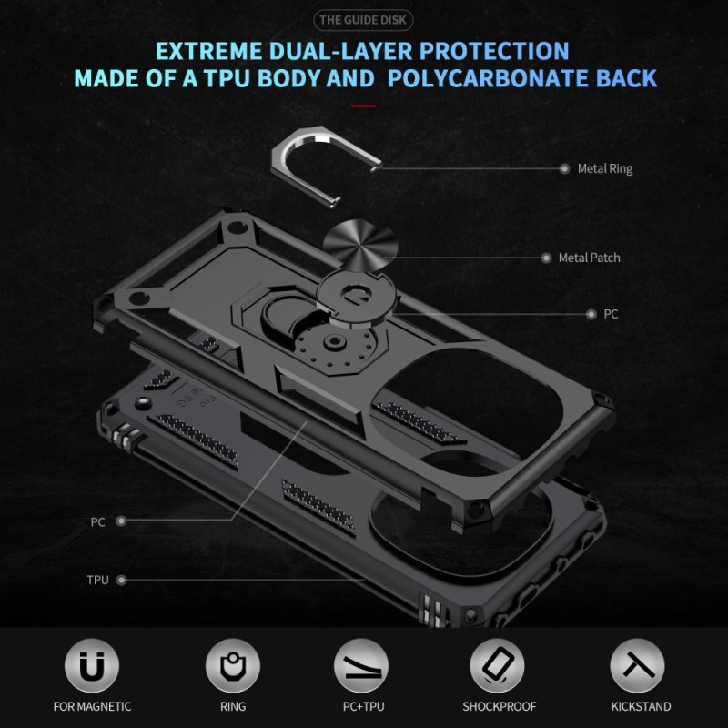 For Xiaomi Redmi Note 14 Pro 5G / Poco X7 5G Case PC + TPU Phone Cover with Rotary Ring Kickstand