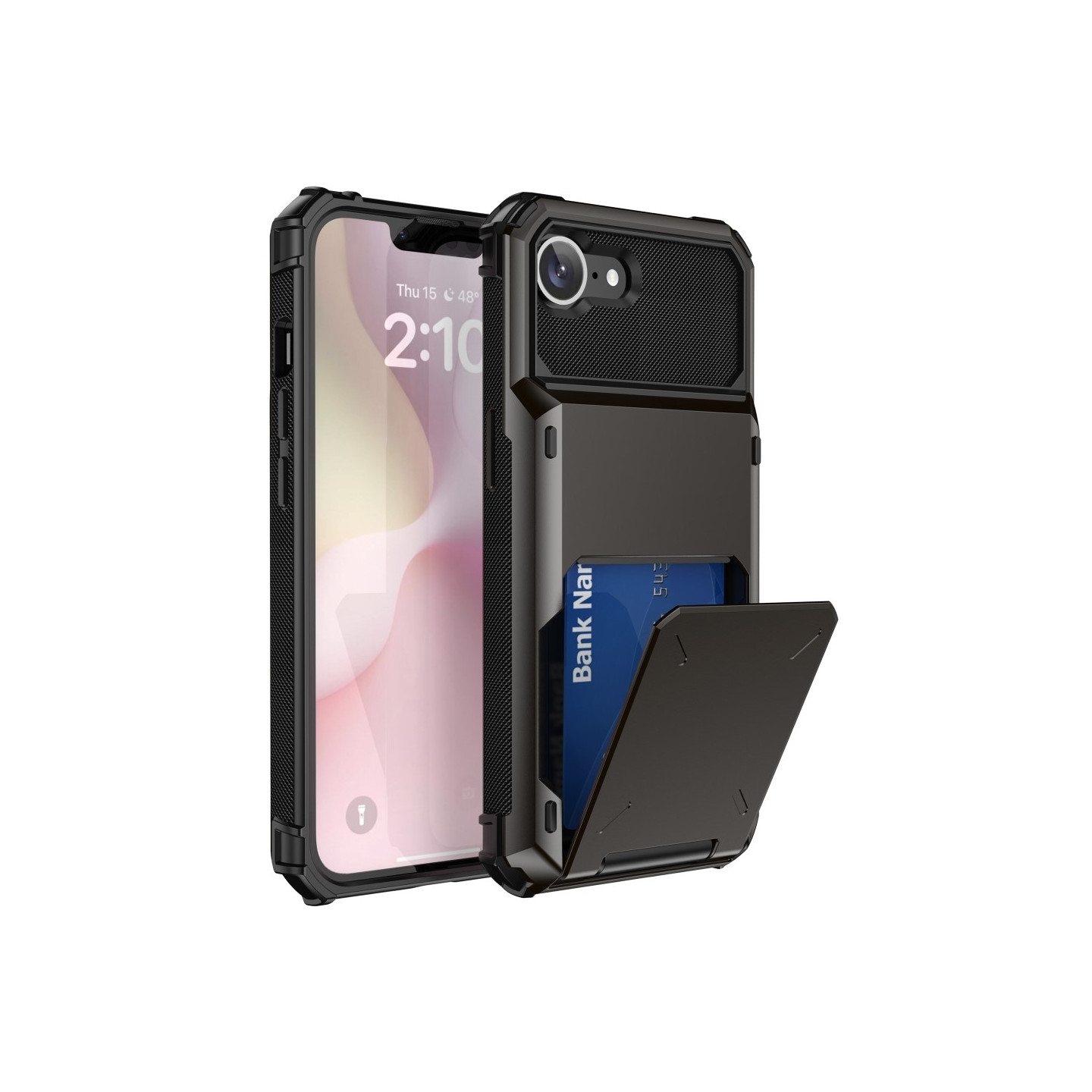 iPhone 17e / 16e Suojakuori PC+TPU Kaksoiskerros Takakuori Korttipaikalla – Musta