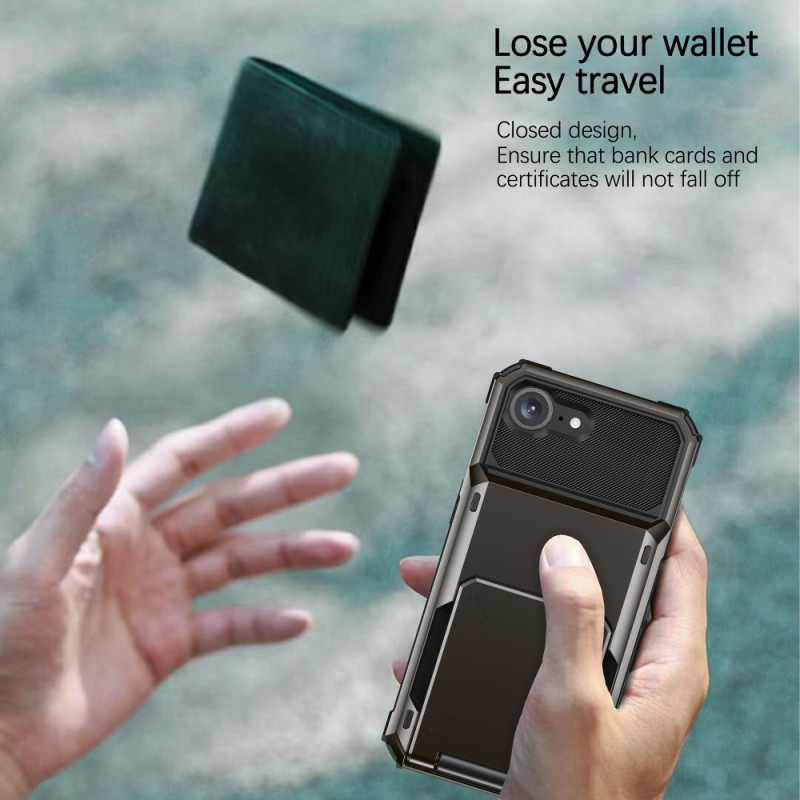 For iPhone 17e / 16e Phone Cover PC+TPU Dual Layer Back Case with Card Holder – Black