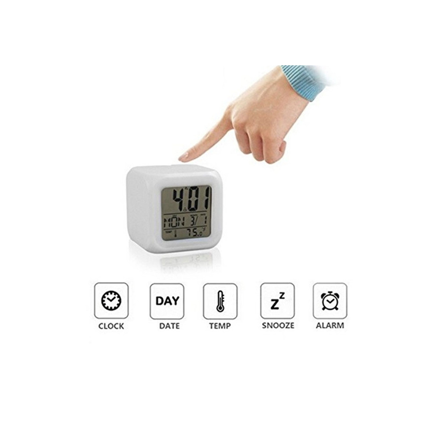 Colorful night light alarm clock with temperature display 7 color changing LED lights