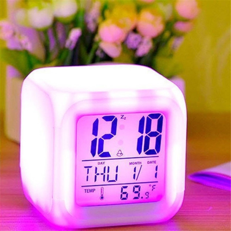 Colorful night light alarm clock with temperature display 7 color changing LED lights