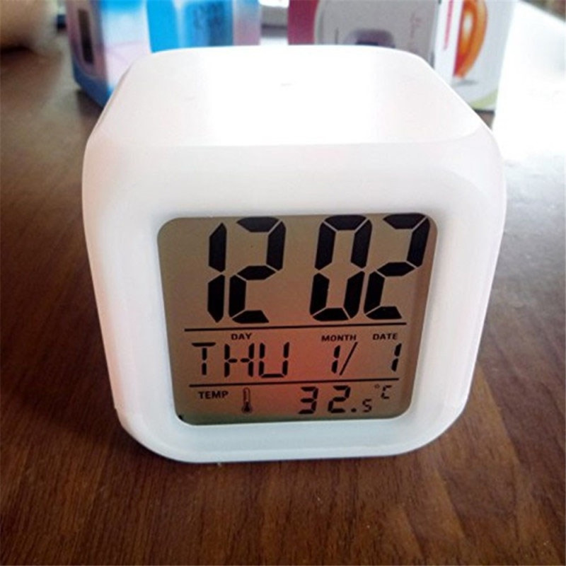 Colorful night light alarm clock with temperature display 7 color changing LED lights
