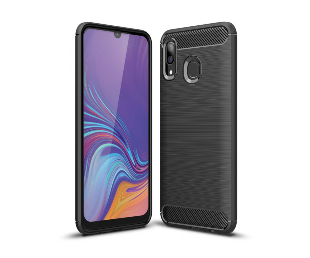 Samsung Galaxy A10 Karbon fiber Texture Skal - Svart