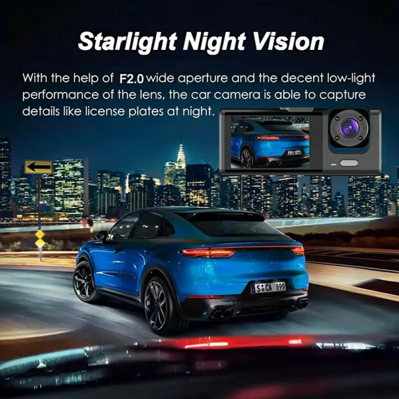 WIFI bildashkamera HD 1080P foran/innvendig/bak 3 linser bil-DVR parkeringsopptaker