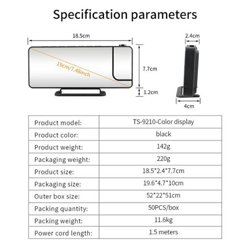 RGB Projection Clock Mirror Large Screen Digital Alarm Clock