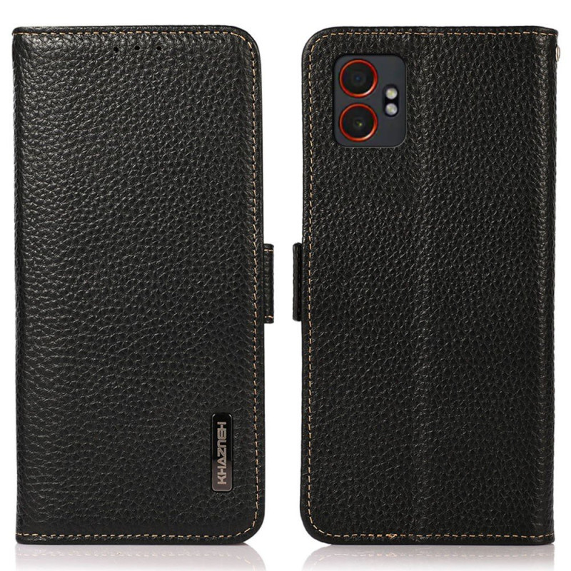 KHAZNEH För Samsung Galaxy XCover7 Pro Telefonfodral i Äkta Koskinn Flip Fodral - Svart