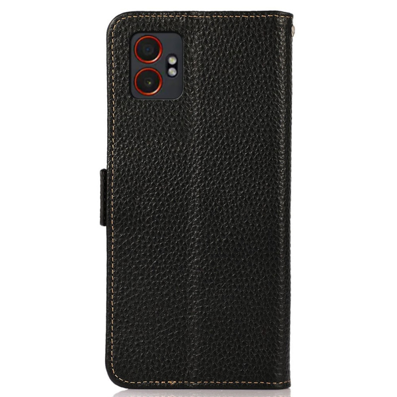 KHAZNEH Samsung Galaxy XCover7 Pro Puhelinlompakko Aidosta Nahasta Flip-kotelolla - Musta