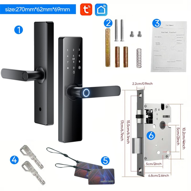 Lock Tuya Smart Electronic Door Lock Fingerprint Password - 17 cm Lock Body