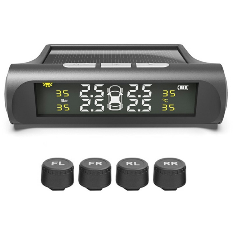 TPMS Dæktryksovervågningssystem Soldrevet bildæksensor Advarsel om højt lavt tryk