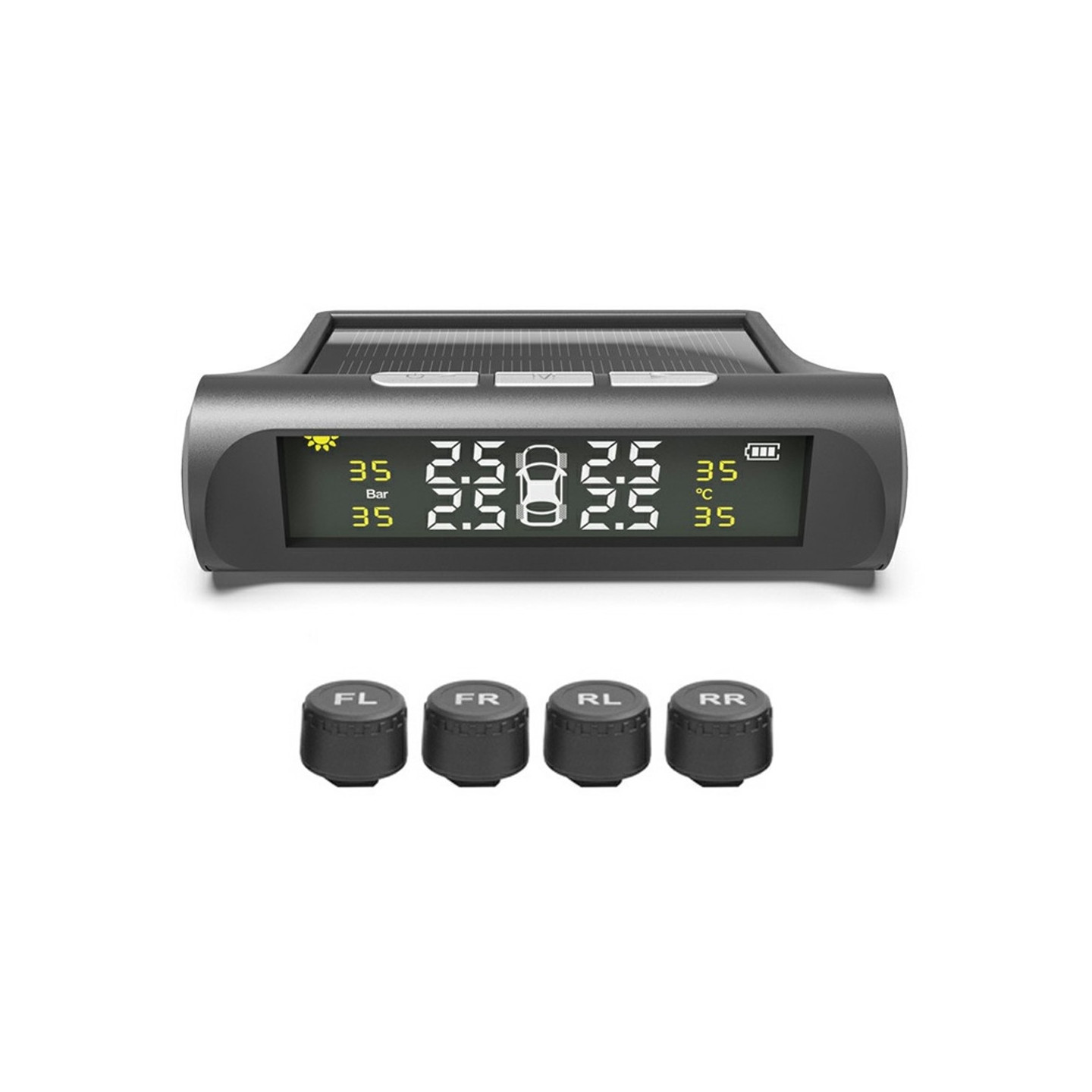 TPMS Däcktrycksövervakningssystem Soldriven bildäcksensor Högt lågt tryckvarning