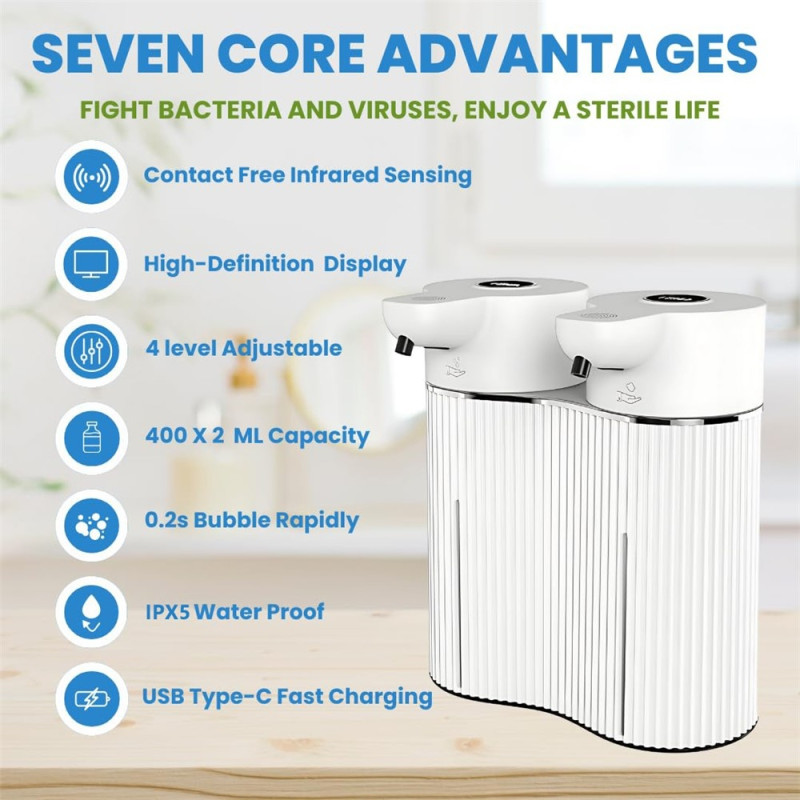 Dual Soap Dispenser Automatic Soap Pump Touchless Hand Wash for Foam + Drop