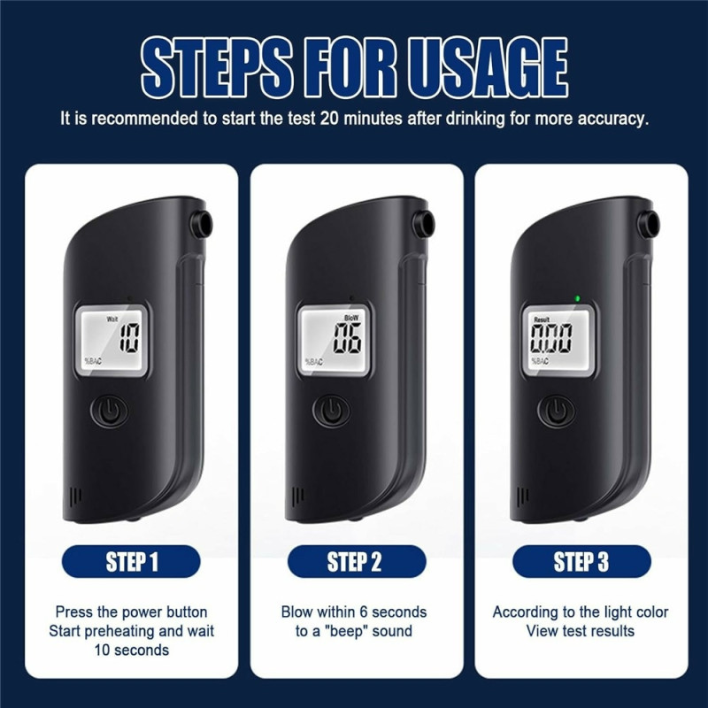 MR689 Alkoholmåler Alkoholtester Højpræcisions BAC-detektor Hvid LED-lys