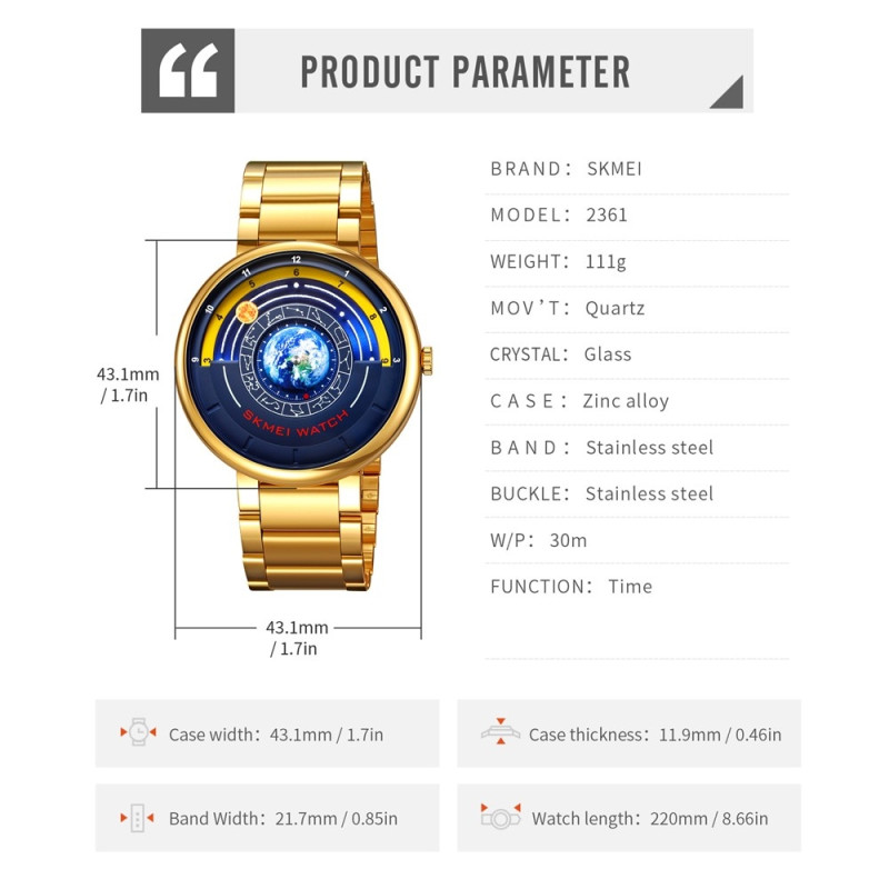 SKMEI Quartz Wristwatch Watch 30M Waterproof Steel Band Round Wristwatch - Silver