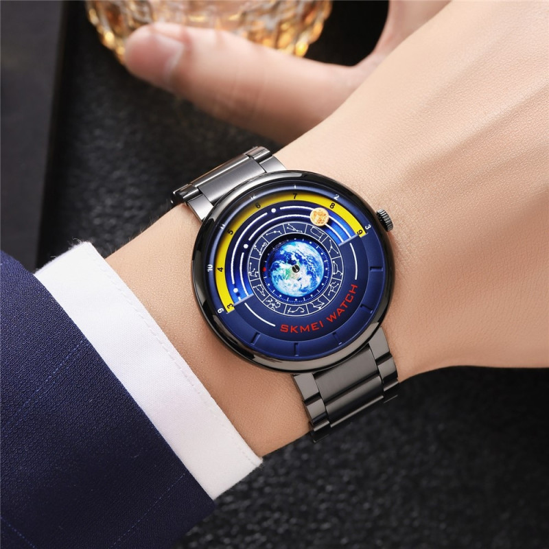 SKMEI Quartz Wristwatch Watch 30M Waterproof Steel Band Round Wristwatch - Black