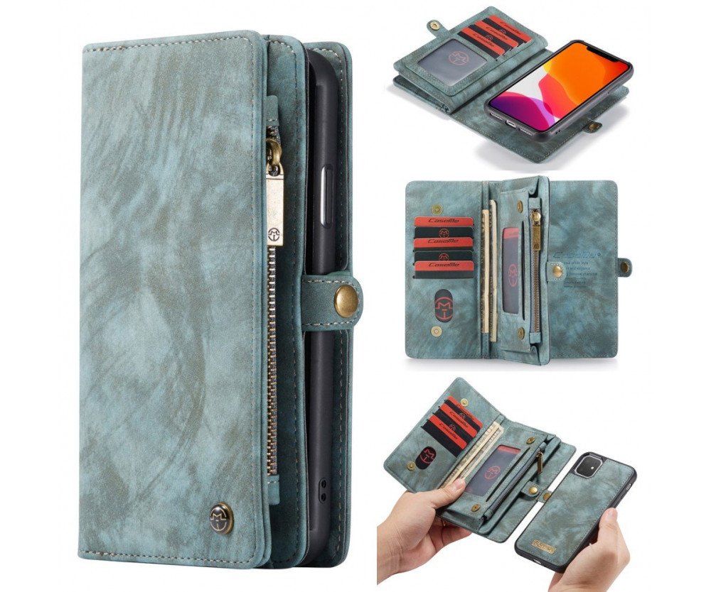 CASEME iPhone 11 Retro Split läder plånboksfodral - Blå