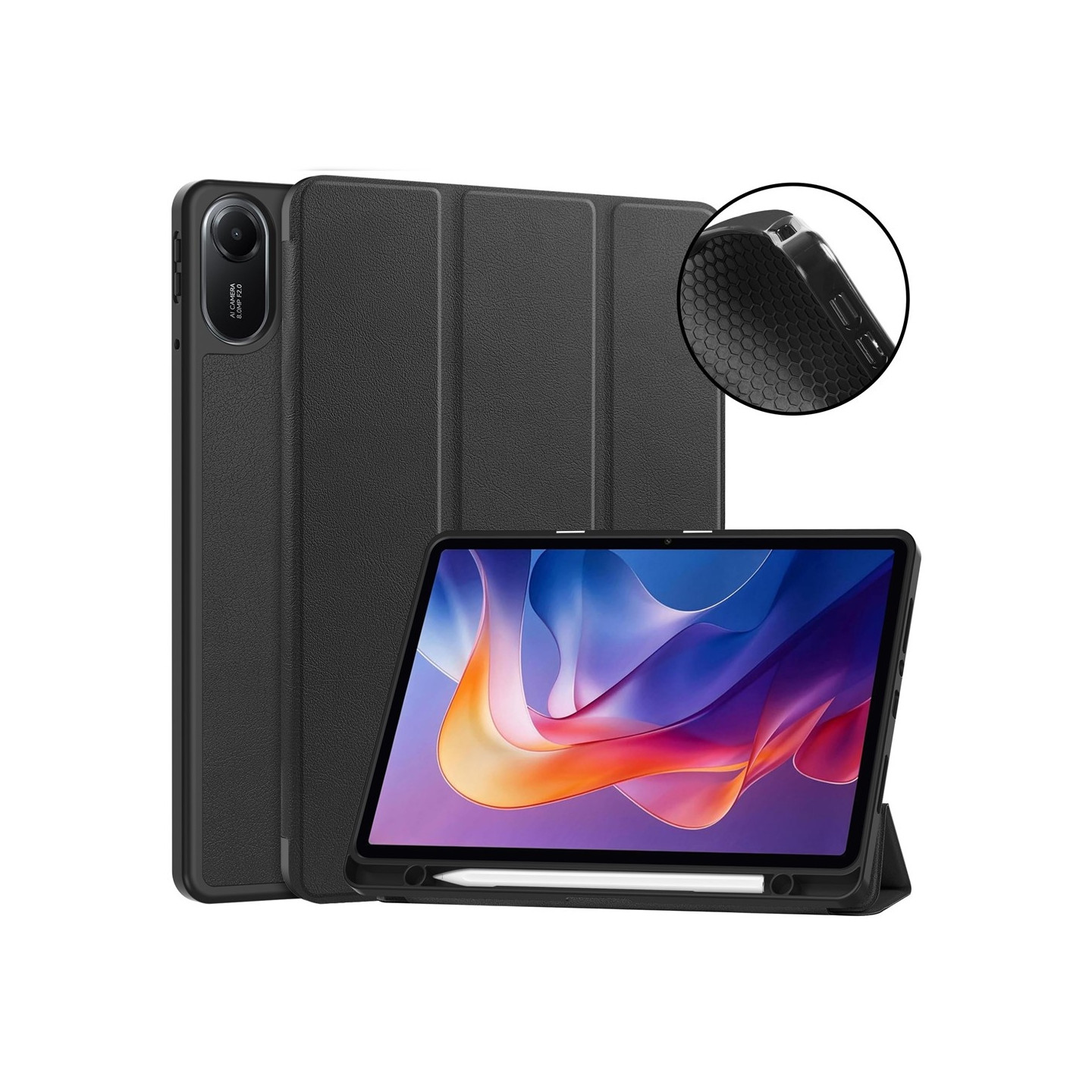 Xiaomi Redmi Pad 2 Telinekotelo Iskunkestävä Tablettikotelo Kynäpaikalla - Musta