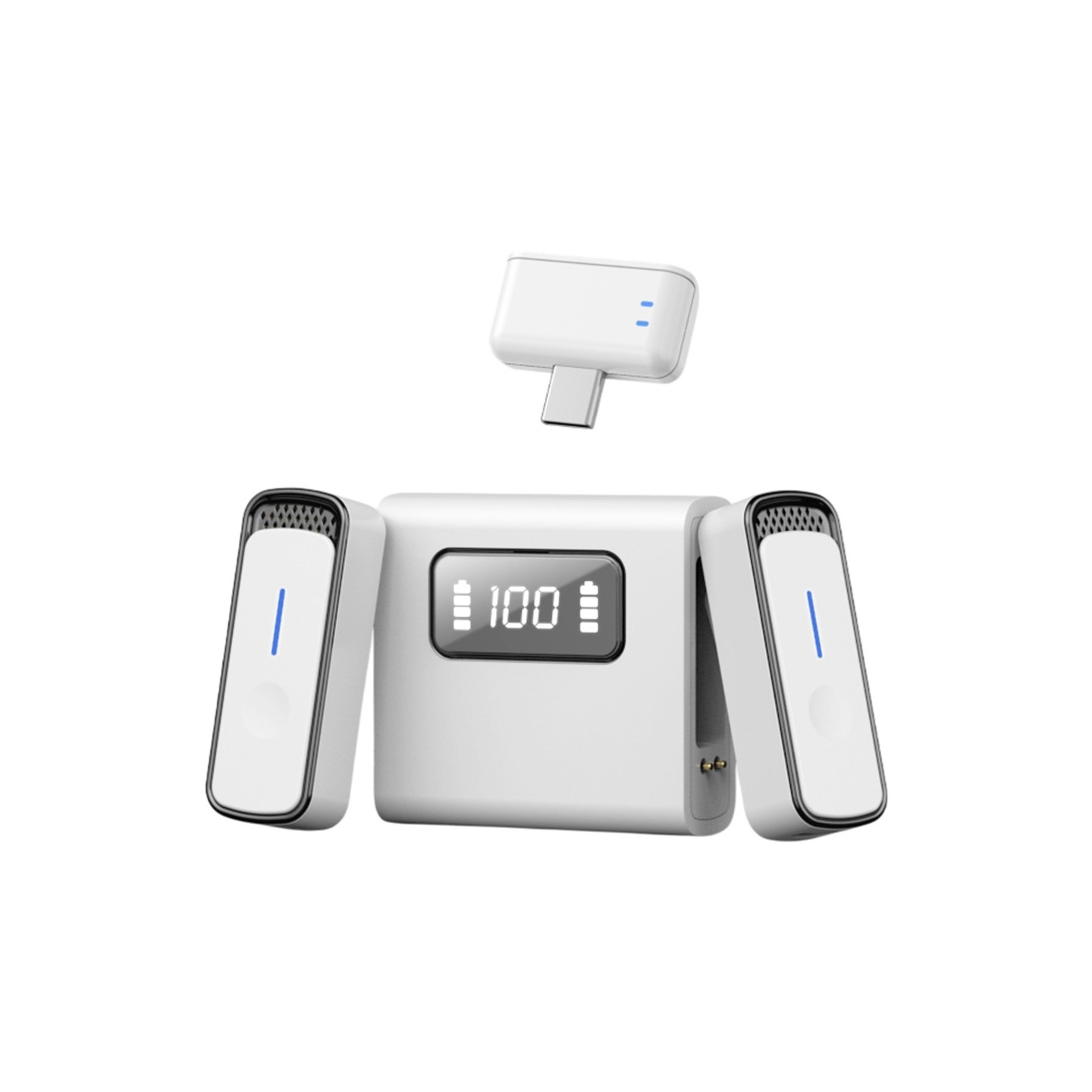 USB-C Langaton Lavalier Melunvaimennus 2 Mikrofonilla Latauskotelo Valkoinen+Musta