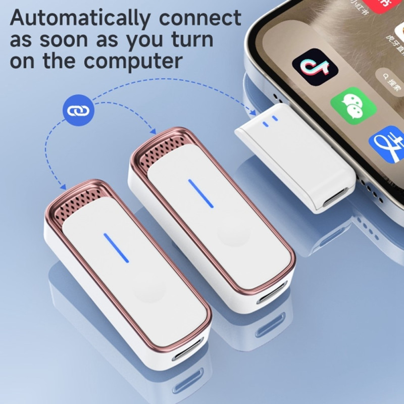 2 Mikrofoner USB-C Trådløs Lavalier Støjreducerende Opladningsetui Hvid+Sort