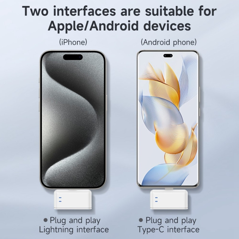 USB-C Trådlös Lavalier brusreducerande 2 mikrofoner laddningsfodral Vit+Svart