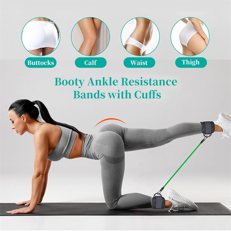 1 pair of ankle straps with 3 resistance bands for leg and butt exercises Workout at home