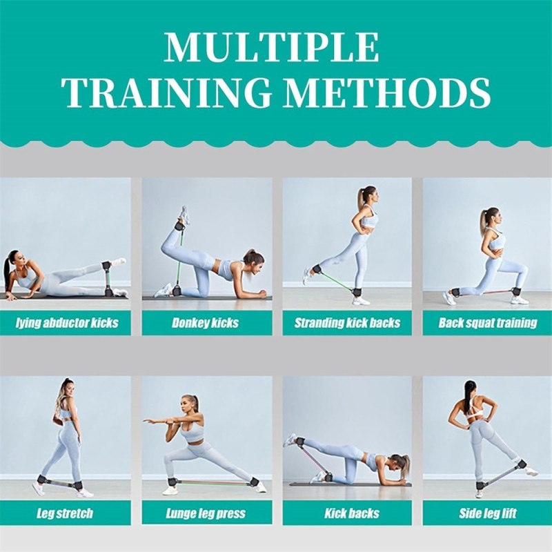1 pair of ankle straps with 3 resistance bands for leg and butt exercises Workout at home