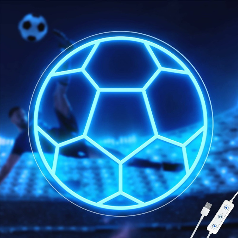 LED-fotbollsskylt med neonmotiv, USB-driven sportatmosfärlampa, 32x32cm