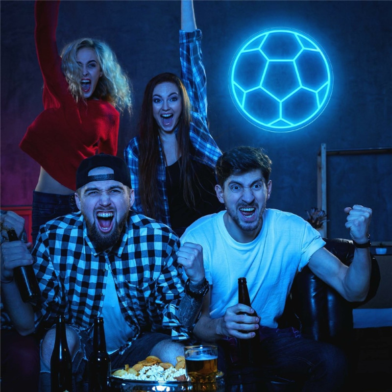 LED football sign with neon motif, USB-powered sports atmosphere lamp, 32x32cm