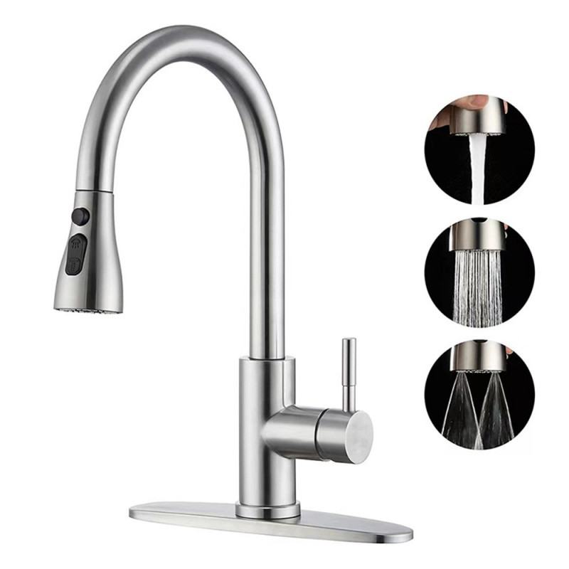 Kitchen faucet 3 positions stainless steel sink 360° rotatable pull-out water mixer