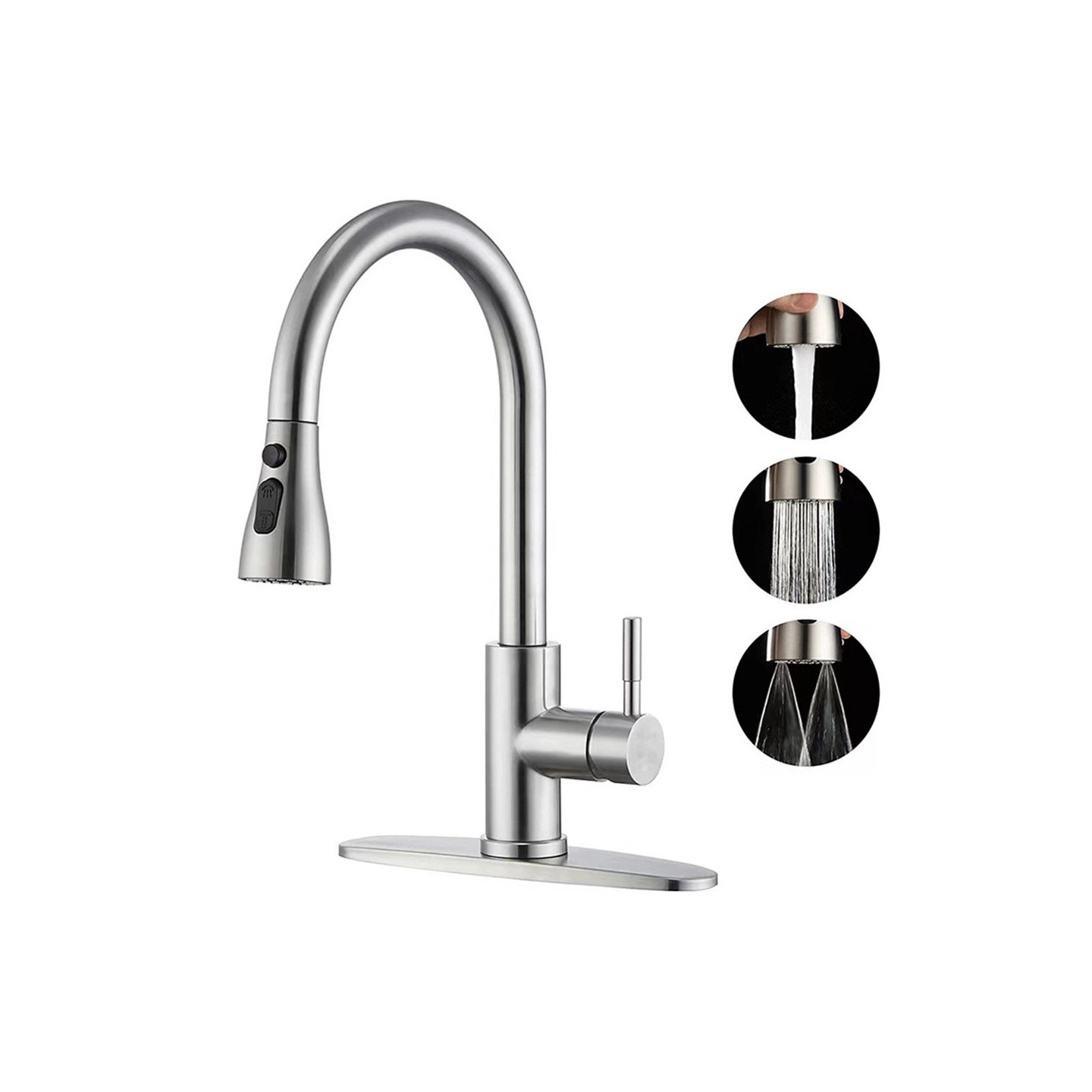 Kitchen faucet 3 positions stainless steel sink 360° rotatable pull-out water mixer
