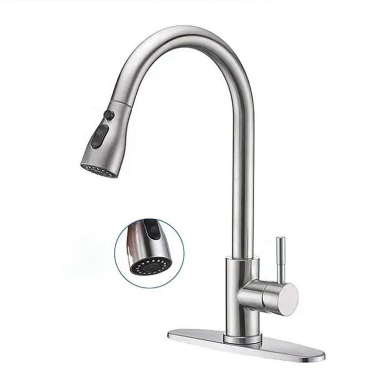 Kitchen faucet 3 positions stainless steel sink 360° rotatable pull-out water mixer