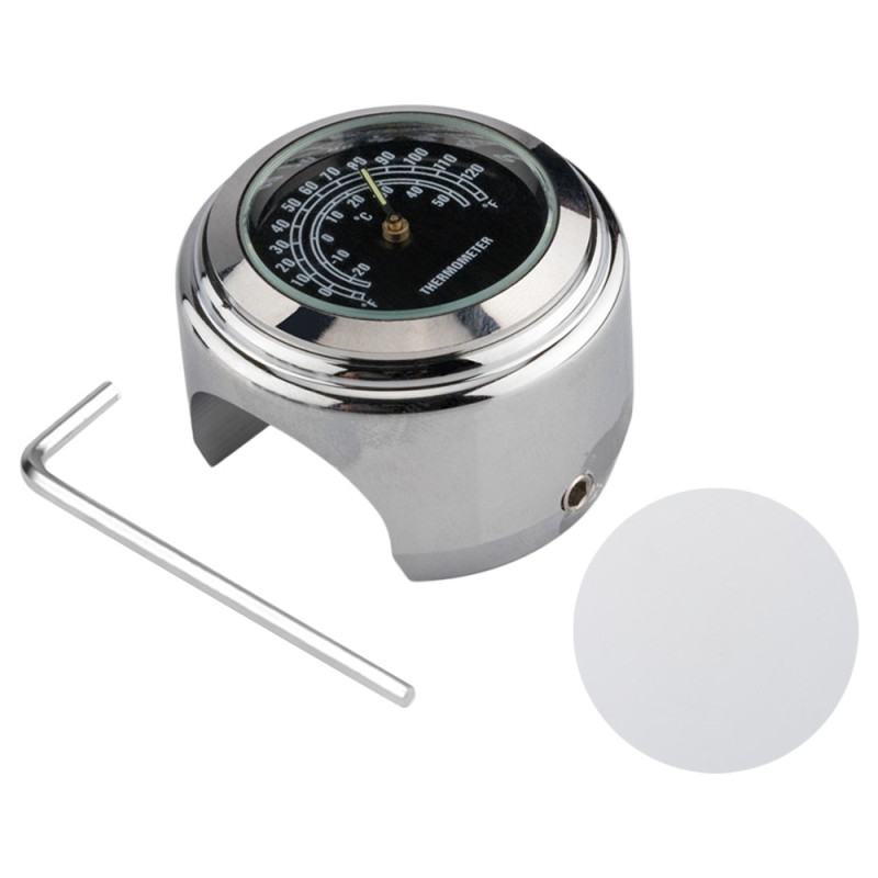 Termometer För Motorcykel 22-25.4mm Styre Lysande - Silver skal svart urtavla