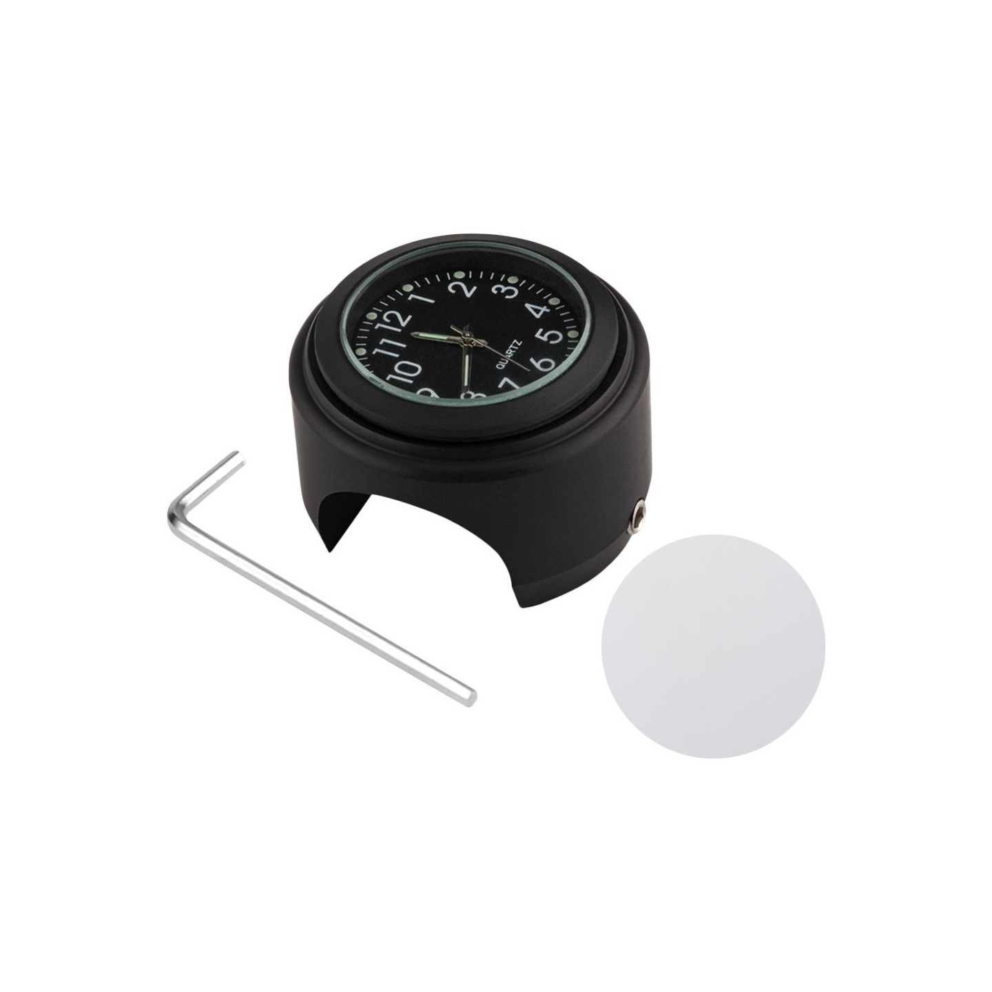Motorsykkelklokke 22–25,4 mm styre med lysende urskive –  Sort kasse svart urskive