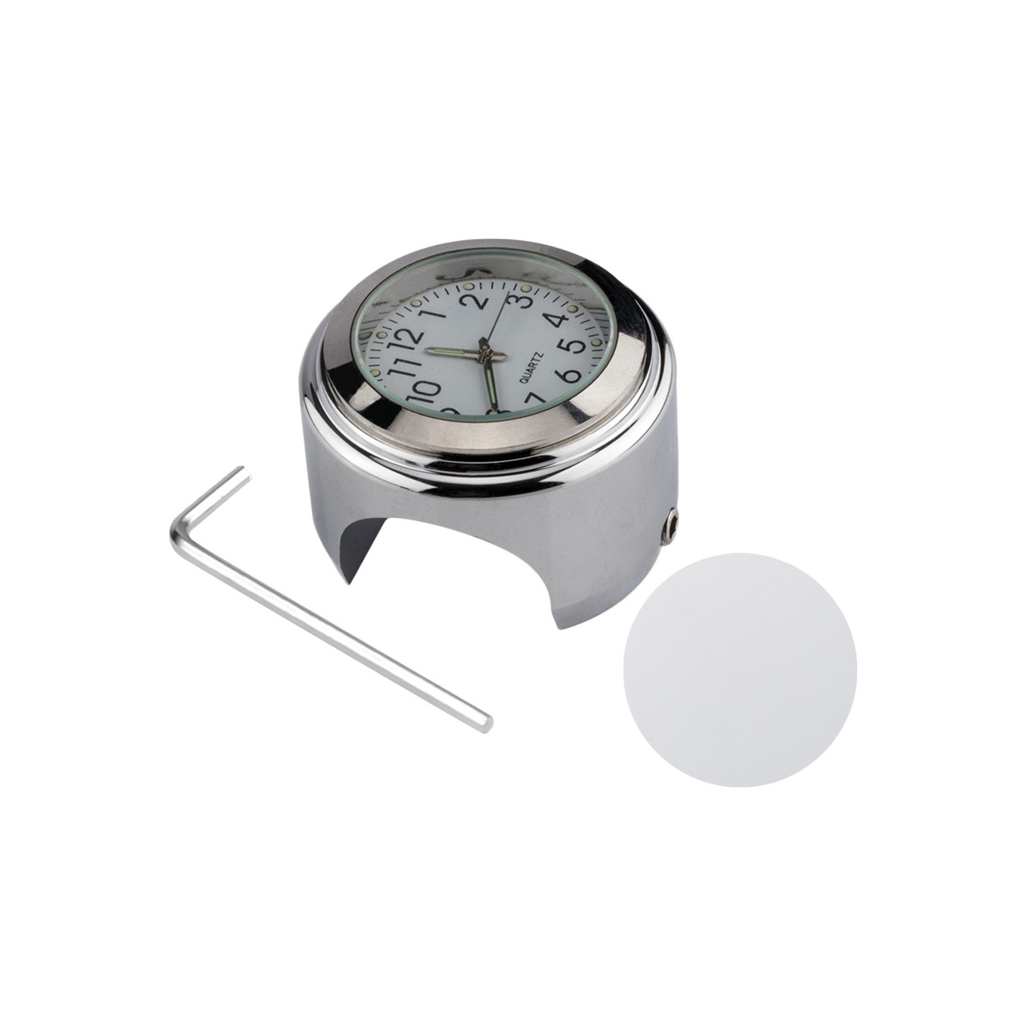 Klocka För Motorcykel 22-25.4mm Styre Lysande - Silver Skal Vit Urtavla