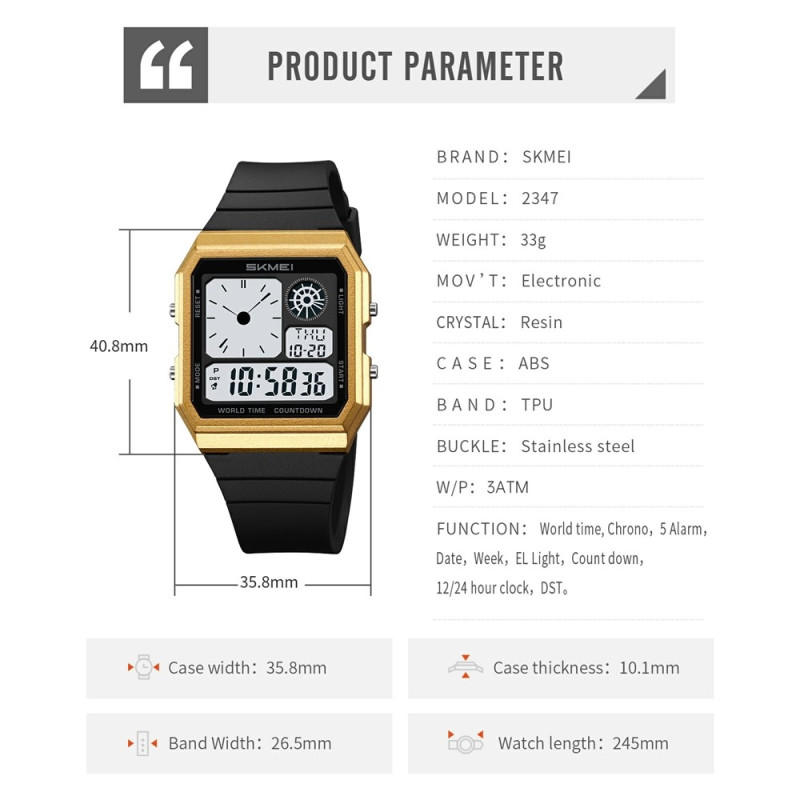 SKMEI Digitaalinen Elektroninen Rannekello Kello Taustavalo - Sininen Camo