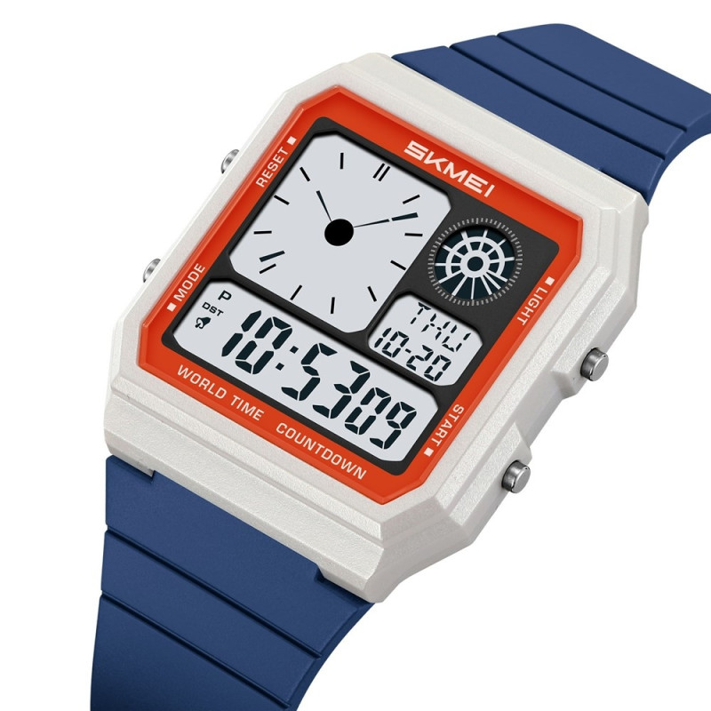 SKMEI Digital Electronic Wristwatch Clock Backlight - White+Blue