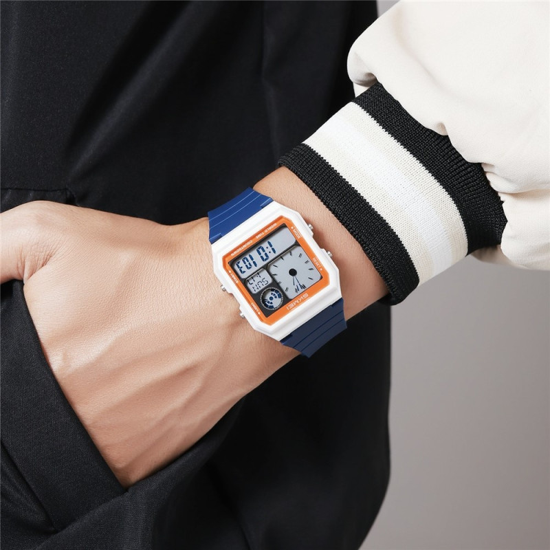 SKMEI Digital Elektronisk Armbandsklocka Klocka Bakgrundsbelysning - Vit+Blå