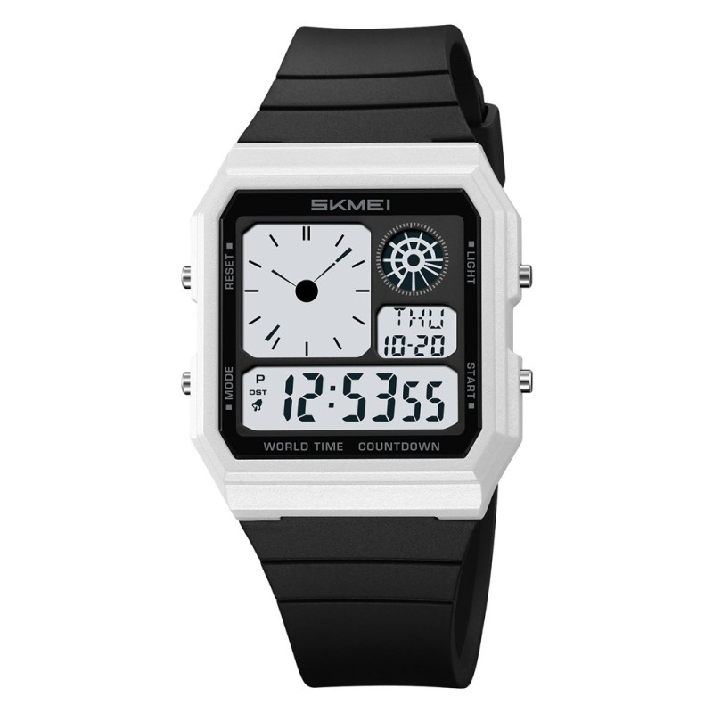 SKMEI Digital Electronic Wristwatch Clock Backlight - White+Black