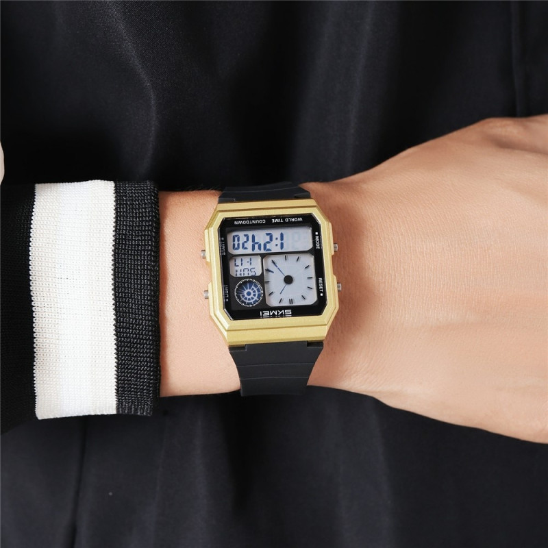 SKMEI Digital Elektronisk Armbandsklocka Klocka Bakgrundsbelysning - Guld+Svart