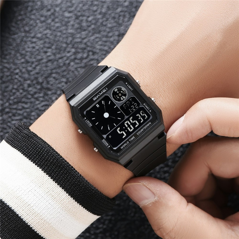 SKMEI Digital Electronic Wristwatch Clock Backlight - Black+black