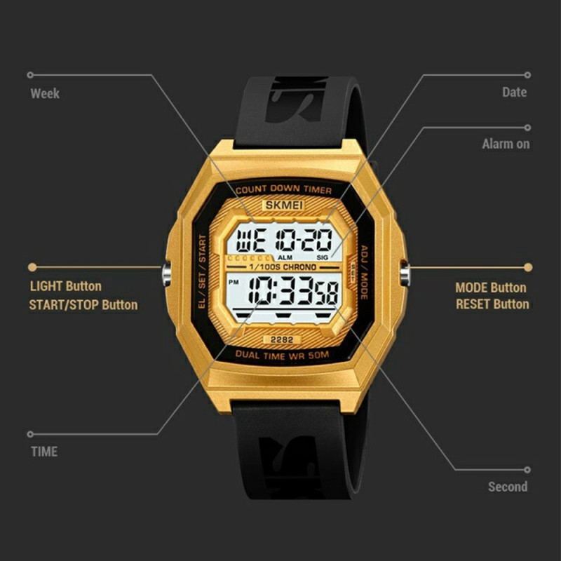 SKMEI Digital Electronic Wristwatch Clock Waterproof Countdown - Apricot