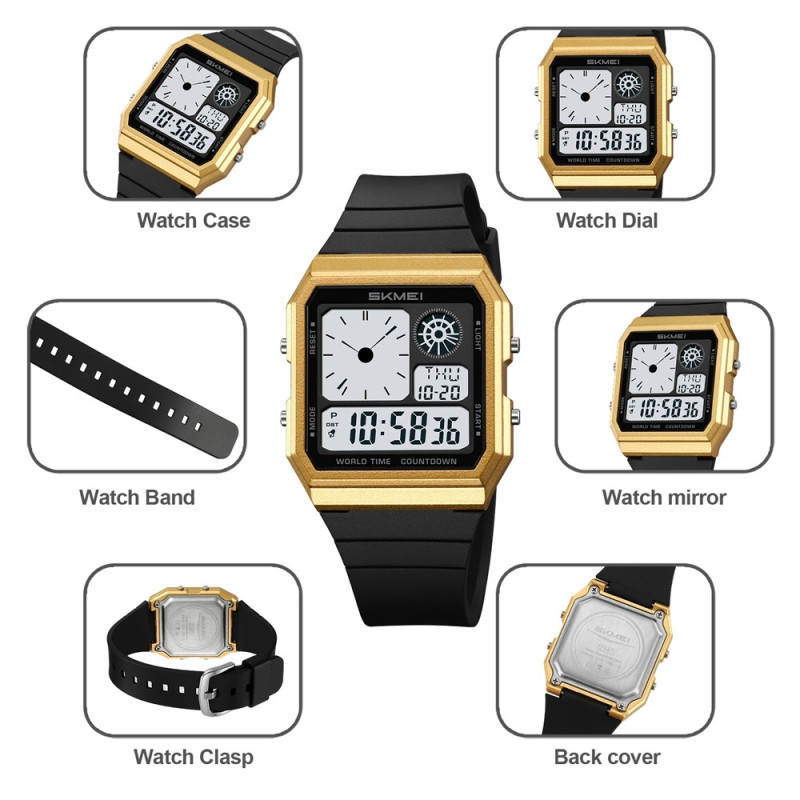 SKMEI Digital Electronic Wristwatch Clock Backlight - Black+black